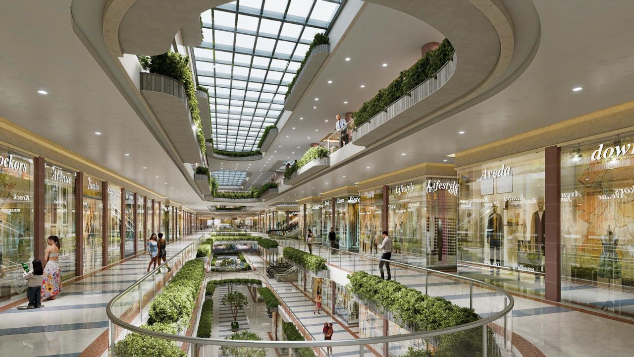 The Hive Mall Hapur — interior atrium with premium shopping brands and skylight